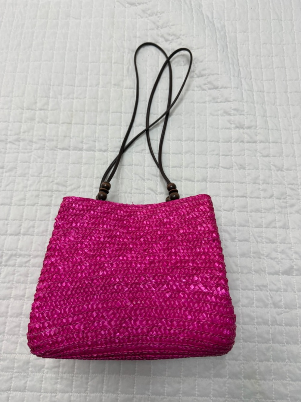 St Johns Bay Pink Woven Beach Tote Shoulder Bag